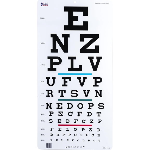 BASCH Snellen Chart with Red Green Bar Visual Acuity Test 6m / 20ft