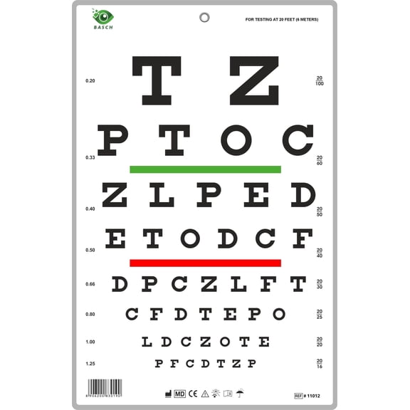 Snellen Chart with Red Green Lines 20 Feet