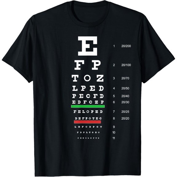 Snellen Eye Chart Test T-ShirtMen and women, Black T-shirt, size: Extra large S-4XL