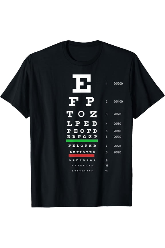 Snellen Eye Chart Test T-ShirtMen and women, Black T-shirt, size: Extra large S-4XL