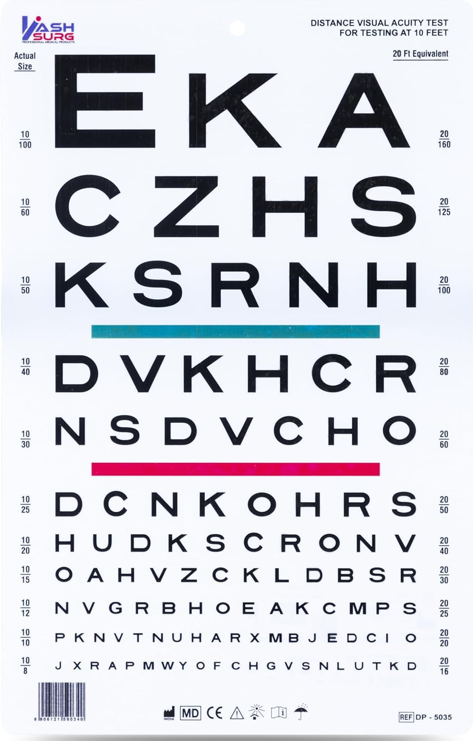 Snellen Visual Acuity Eye Chart for 10 Feet EKA - Walmart.com