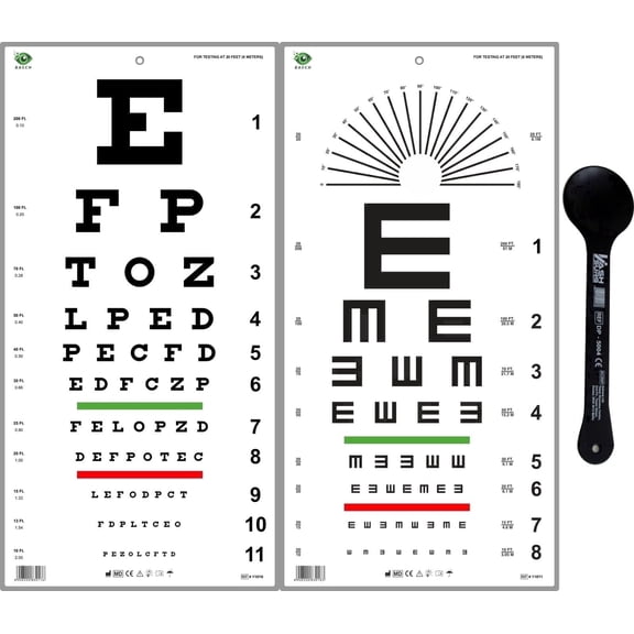 Snellen and Tumbling E Visual Acuity Eye Chart Combo with Occluder Combo