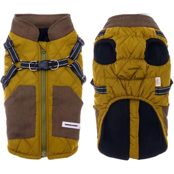 Snfy Dog Coat for Medium Dogs Jackets Waterproof Reflective Fleece Inner Dog Winter Jacket with Harness Zipper Dog Cold Weather Coats for Medium Dogs Winter Coat Clothes,Green,S-for 1.5-2.5KG Pets