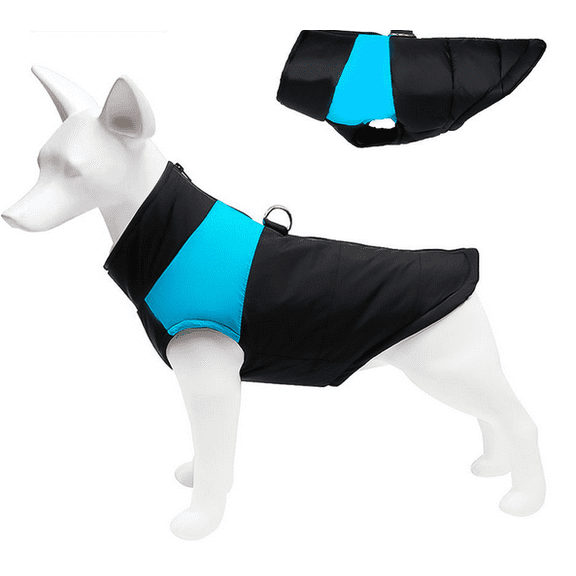 Snfy Padded Vest Dog Jacket  - Dog Warm  Coatwarm Zip Up Vest Fleece Jacket with Dual D Ring Leash Water Resistant Dog Coat for All Size Dogs,Blue,XL(12.1-15.4lb)