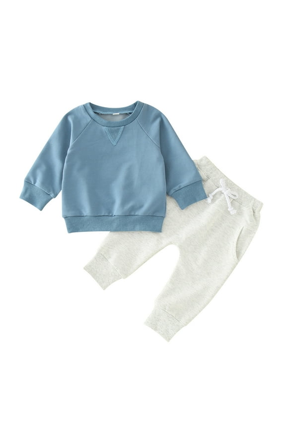 Baby Boy Clothes Print Tops + Pants Sweatsuit Outfits(Blue,80)