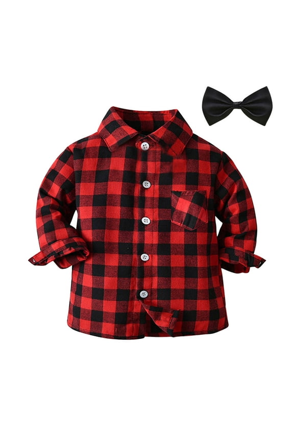 Baby Boy Girl Plaid Top Flannel Long Sleeve Button Shirt Lapel Coat Fall Winter Clothes Outfits(Red,4-5 Y)