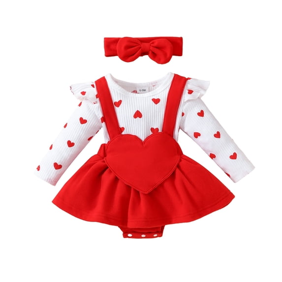 Sngxgn Baby Girl Outfit Print Sweatshirt Romper Long Sleeve Bubble Bodysuit(Red,18M)