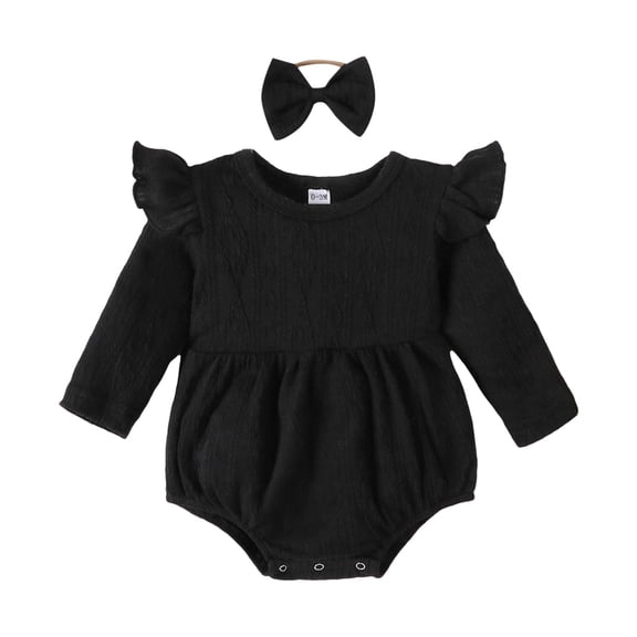 Sngxgn Baby Girl Romper Dress Ruffle Long Sleeve Bodysuit Onesie Tutu Dress (Black,3M)