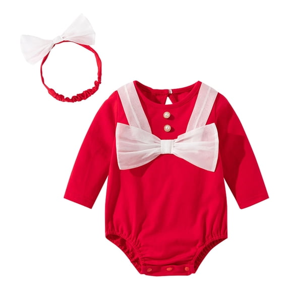 Sngxgn Baby Girl Romper Dress Ruffle Long Sleeve Bodysuit Onesie Tutu Dress (Red,59)