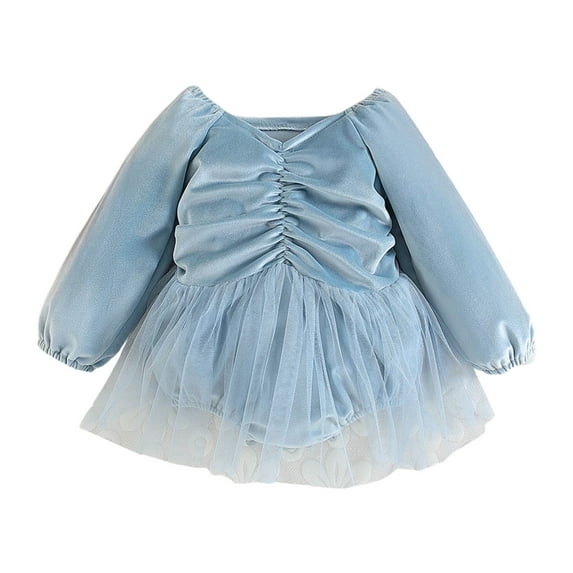 Sngxgn Baby Girl Romper Long Sleeve Jumpsuit Outfit Striped Ribbed Clothes for Girls(Blue,90)