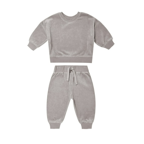 Sngxgn Baby Girl's 2pc Rib Long Sleeve Romper and Pant Set(Grey,100)