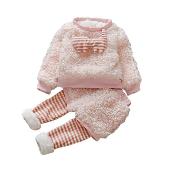 Sngxgn Baby Girl's 2pc Rib Long Sleeve Romper and Pant Set(Pink,90)