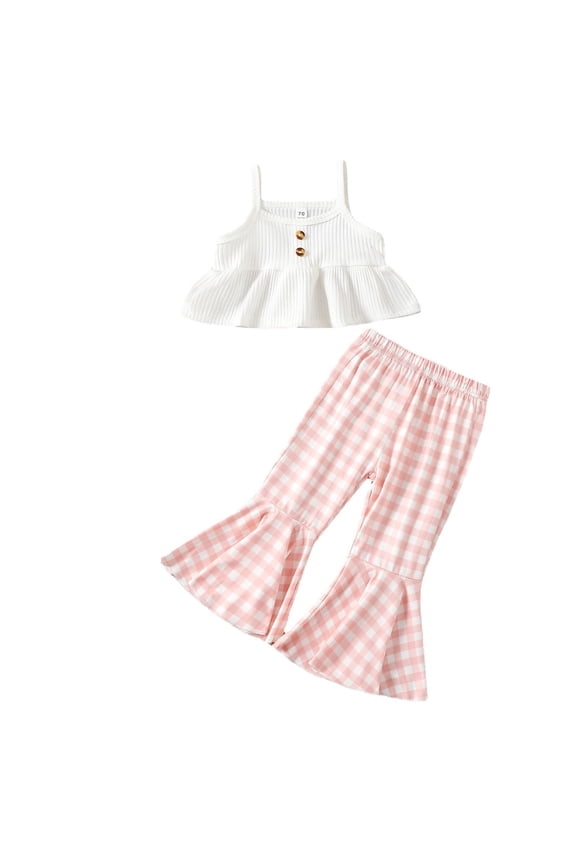 Baby Girl's 2pc Rib Long Sleeve Romper and Pant Set(White,70)