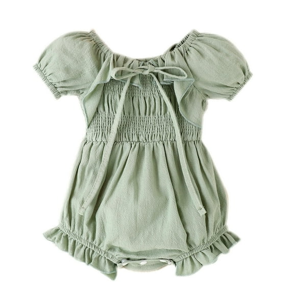 Sngxgn Baby Girls Floral Ruffle Romper Long Sleeve Bodysuit(Green,80)