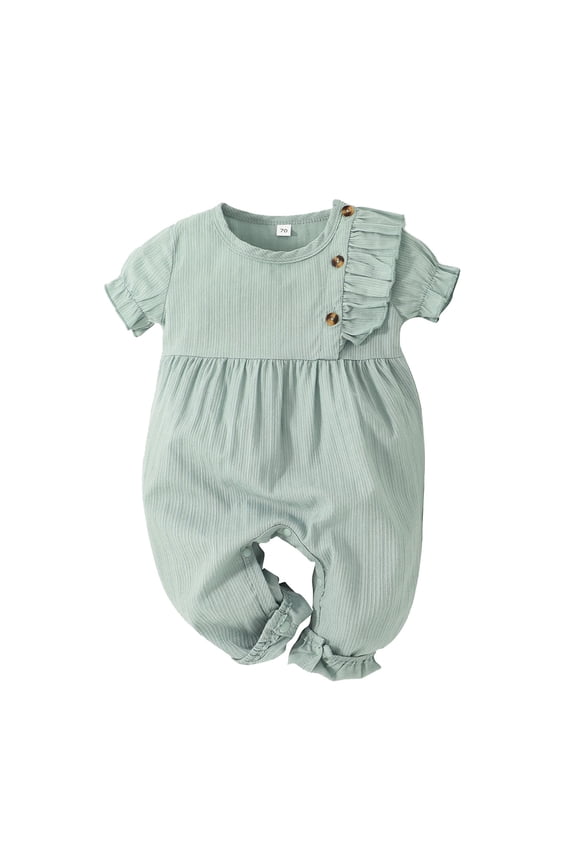 Baby Girls Ruffle Bodysuit Solid Long sleeved Onesie Casual Plain Blouse Romper(Green,90)