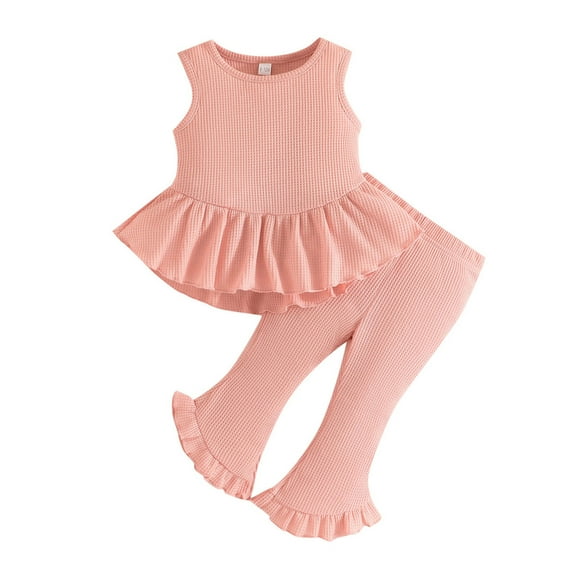 Sngxgn Baby Girls Toddler Sweater Knit Top and Cropped Pant Set(Pink,12M)