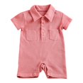 thumbnail image 1 of Sngxgn Baby Ribbed Short Sleeve Bodysuit Neck Toddler Romper for All Seasons(Pink,90), 1 of 5