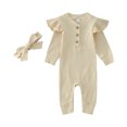 thumbnail image 1 of Sngxgn Baby cute design Bodysuit Short Sleeve Baby Clothes for Girl(Beige,70), 1 of 5