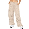 thumbnail image 1 of Sngxgn Baggy Cargo Pants for Women Y2K Drawstring Loose Pocket Jogger Teen Girls Wide Leg Trousers Streetwear(Beige,S), 1 of 5