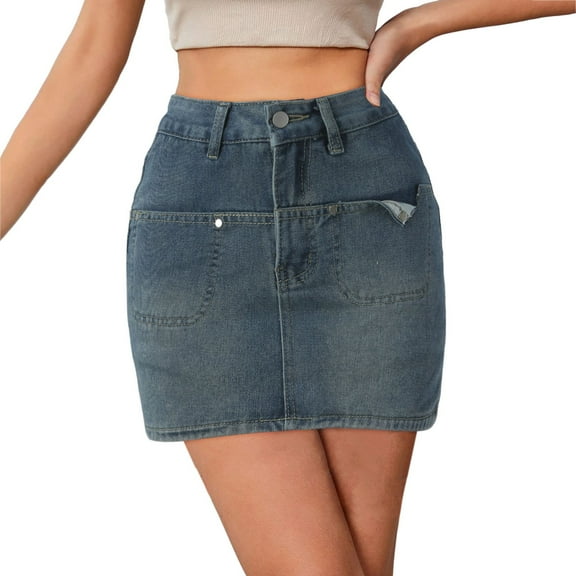 Sngxgn Basic Versatile Stretchy Elastic Waist Flared Casual Mini Skater Skirt/Pleated Skirt for Women(Blue,M)