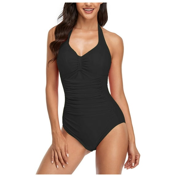 Sngxgn Bathing Suit for Women Print Swimsuits Criss-Cross Back V Neck Bathing Suits Padded Training Swimwear(Black,M)