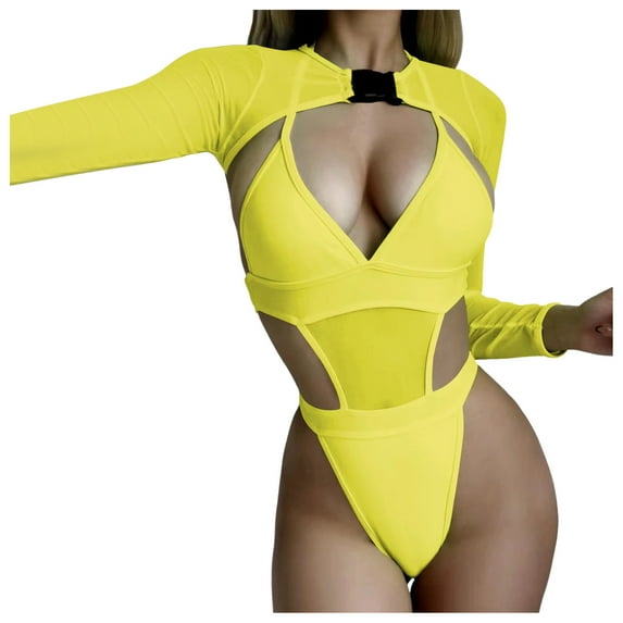 Sngxgn Women Ruffle Swimsuits Ruched Tummy Control Bathing Suits(Yellow,M)