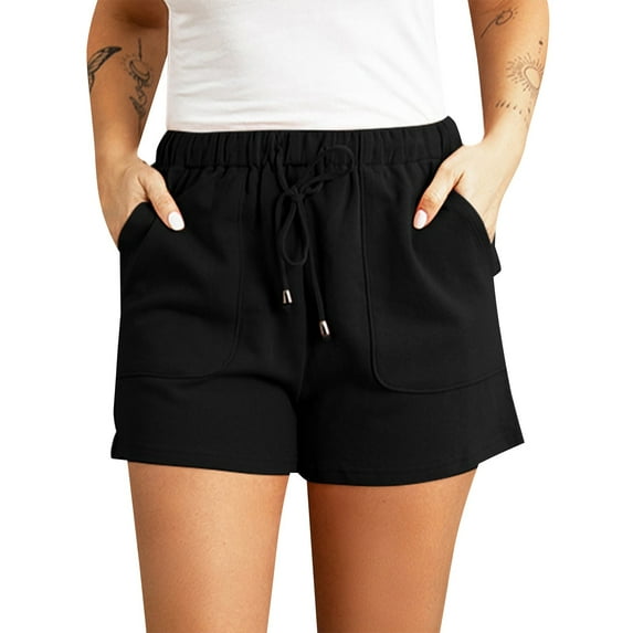 Sngxgn Beach Shorts For Women High Waist Drawstring Casual Pure Color Shorts Summer Holiday Short Pants with Pockets(Black,XL)