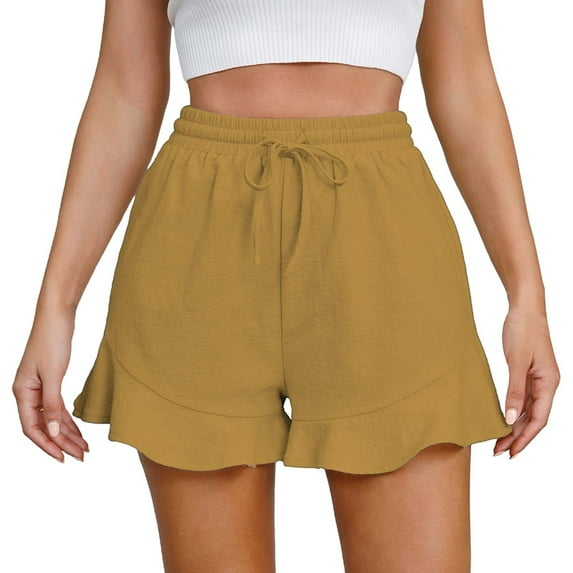 Sngxgn Beach Shorts For Women High Waist Drawstring Casual Pure Color Shorts Summer Holiday Short Pants with Pockets(Orange,M)