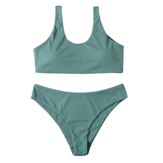 Sngxgn Bikini Set for Women Two Piece Bathing Suits High Waisted Square Neck Cutout Adjustable Straps(Green,S)