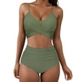 thumbnail image 1 of Sngxgn Women Swimsuit Bikini Set High Waisted Drawstring Two Piece Bathing Suit(Army Green,M), 1 of 7