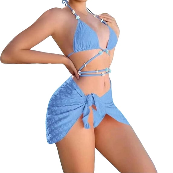Sngxgn Bikini Set for Women Two Piece Swimsuit V Neck Top Wide Straps Mid Rise(Blue,M)