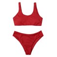 thumbnail image 1 of Sngxgn Bikini Set for Women Two Piece Swimsuit V Neck Top Wide Straps Mid Rise(Red,S), 1 of 7