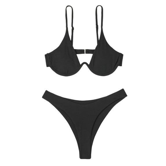 Sngxgn Bikini Set for Women Two Piece Swimsuits Cut Out High Waisted Scoop Neck V Cut Bottom(Black,XL)