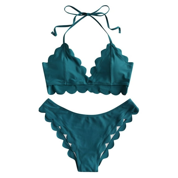 Sngxgn Bikini Sets for Women Strappy Two Piece Bathing Suits High Waist Tummy Control Swimsuit(Blue,XL)