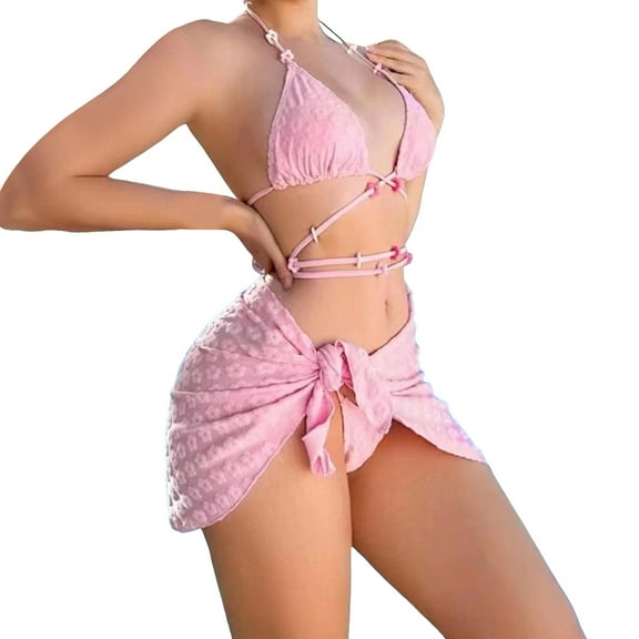 Sngxgn Bikini Sets for Women Strappy Two Piece Bathing Suits High Waist Tummy Control Swimsuit(Pink,S)