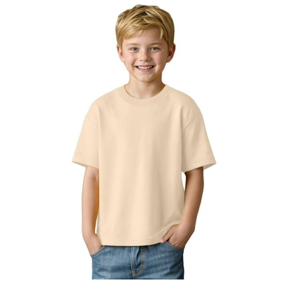 Sngxgn Boy's Shirts Short Sleeve Shirts for Boys Cotton T-Shirts Kids Toddler Tshirts Tees Boys Clothes Summer Tops(Beige,5-6 Y)