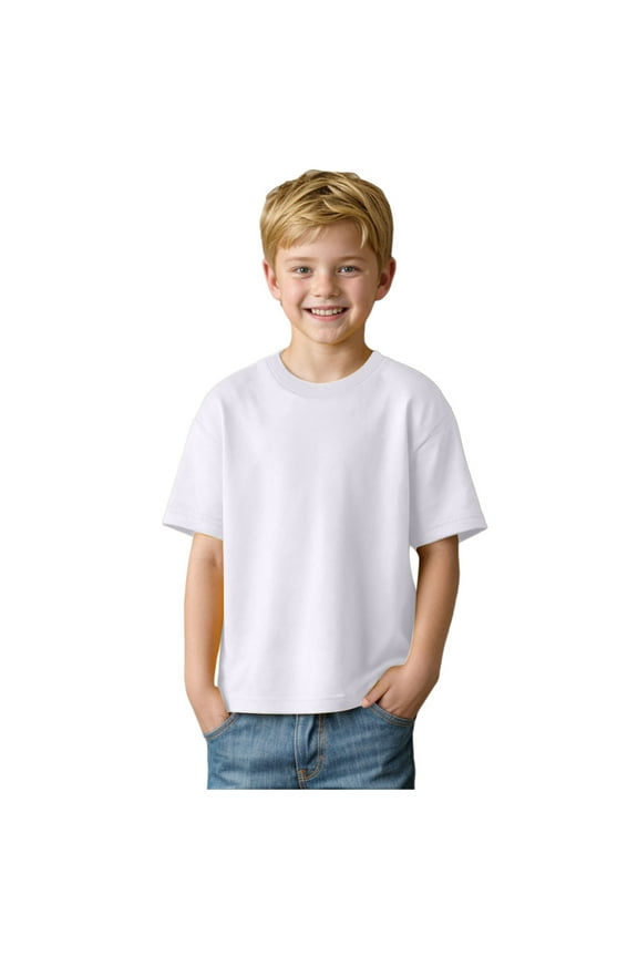 Boy's Shirts Short Sleeve Shirts for Boys Cotton T-Shirts Kids Toddler Tshirts Tees Boys Clothes Summer Tops(White,7-8 Y)