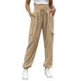 thumbnail image 1 of Sngxgn Brand New Women Casual Loose Pants High Waist Trouser Ladies Cargo Pants Pockets Trousers Autumn Wear(Khaki,XL), 1 of 6