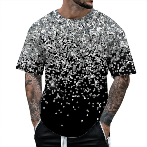 Sngxgn Men's Tee Summer Top Print Vintage Casual Short Sleeve T-Shirt(Black,L)