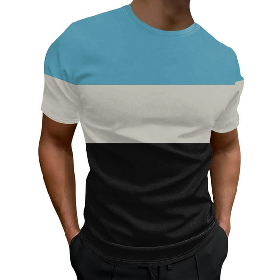 Sngxgn Crewneck Tee Shirt Summer Casual Tshirt Man Round Neck Short Sleeved(Blue,M)