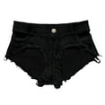 thumbnail image 1 of Sngxgn Denim Shorts for Women Mid Rise Ripped Jean Shorts Stretchy Folded Hem Short Jeans(Black,S), 1 of 6