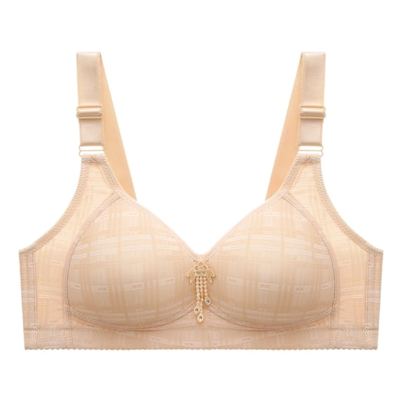 Sngxgn Double S upport Wireless Bra, Full-Coverage Wirefree T-Shirt Bra, Comfortable Cotton Wirefree Bra(Beige,36)