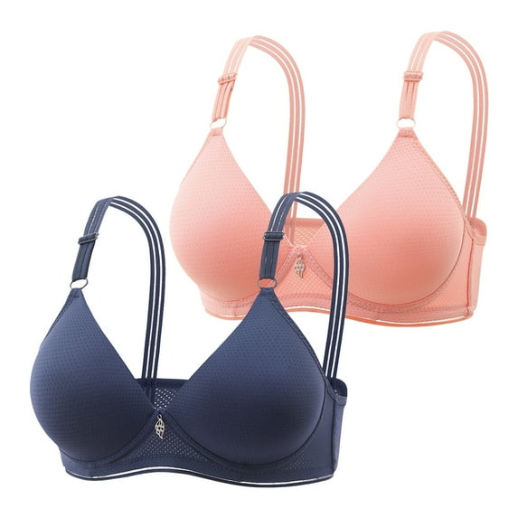 Sngxgn Double S upport Wireless Bra, Lace Bra with Stay-in-Place Straps, Full-Coverage Wirefree Bra(Blue,38)