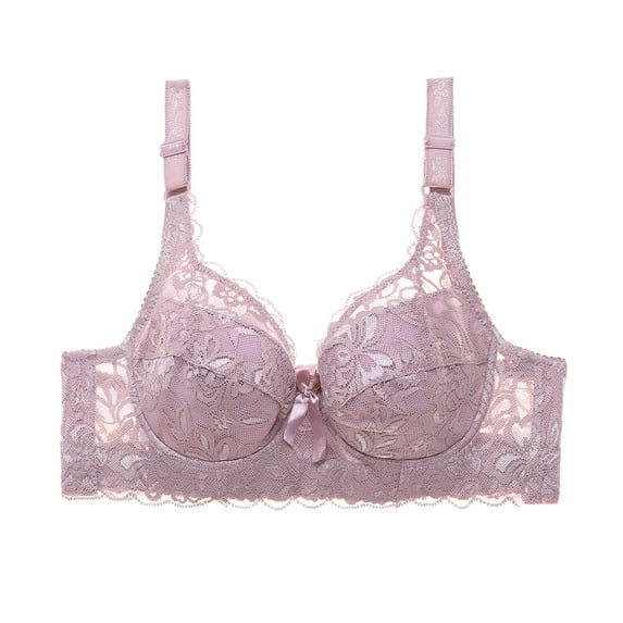Sngxgn Double S upport Wireless Bra, Lace Bra with Stay-in-Place Straps, Full-Coverage Wirefree Bra(Purple,85B)