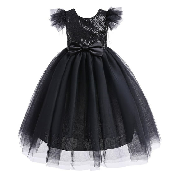 Sngxgn Flower Girls Dress Girls Lace Princess Party Tulle Summer Vintage Dress(Black,140)