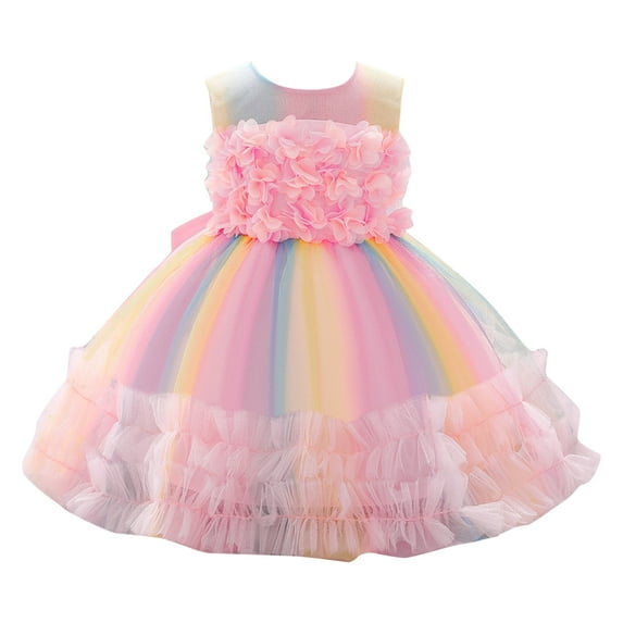 Sngxgn Flower Girls Dress Girls Lace Princess Party Tulle Summer Vintage Dress(Pink,80)