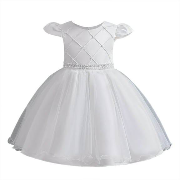 Sngxgn Flower Girls Dress Girls Lace Princess Party Tulle Summer Vintage Dress(White,110)