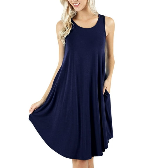 Sngxgn Full Slip for Women Under Dress Casual Solid Sleeveless Dress(Blue,L)
