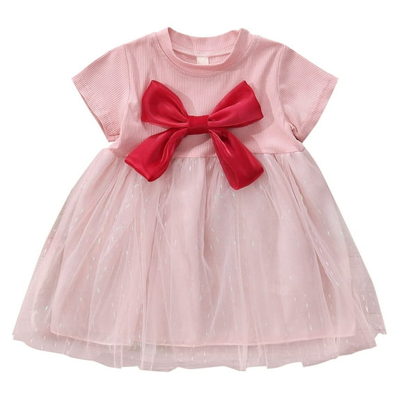 Sngxgn Girl Dress Floral Short Sleeve Dresses for Girls(Pink,7)