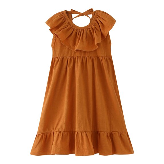 Sngxgn Girl Party Dress Long Sleeve A-Line Dresses(Orange,120)